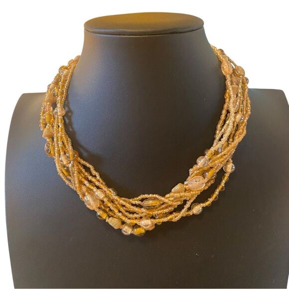 Multi-Strand Gold Beaded Necklace. 8 strands in total. All intact. - Picture 5 of 5